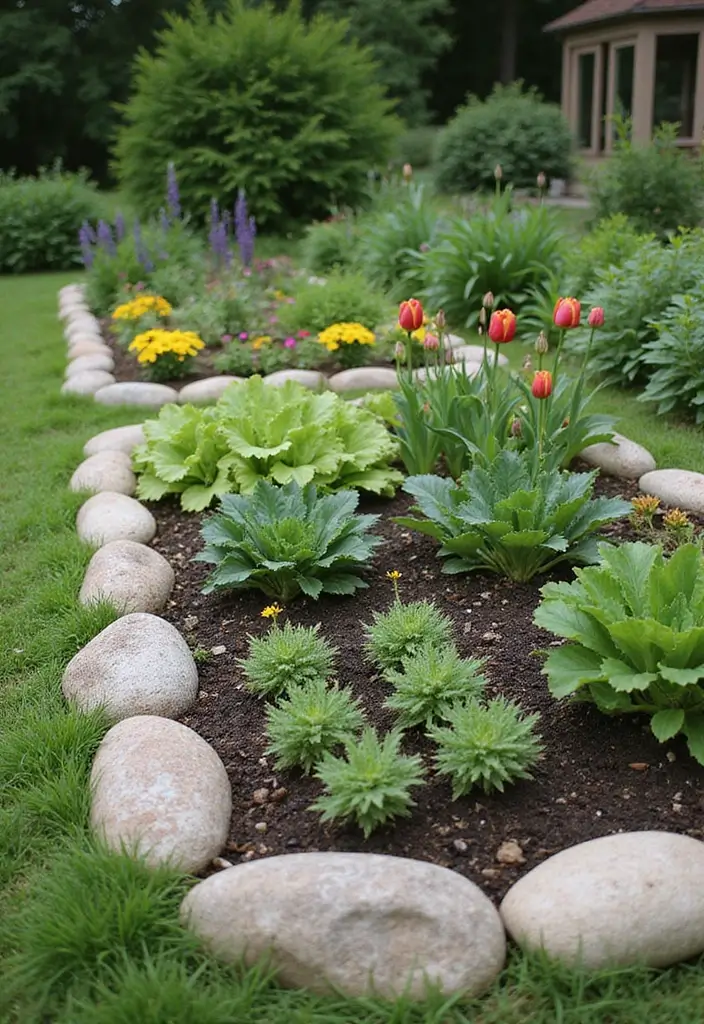 30 DIY Garden Beds Cheap Projects That Anyone Can Make - 27. Garden Bed with Border Stones