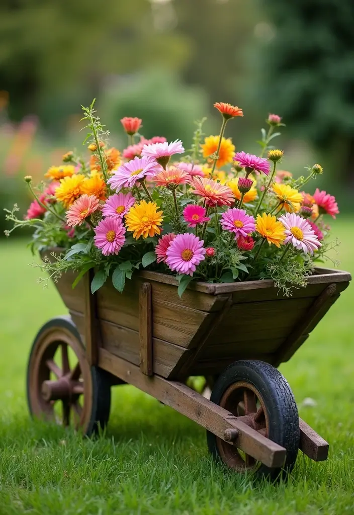 30 DIY Garden Beds Cheap Projects That Anyone Can Make - 29. Wooden Wheelbarrow Planter