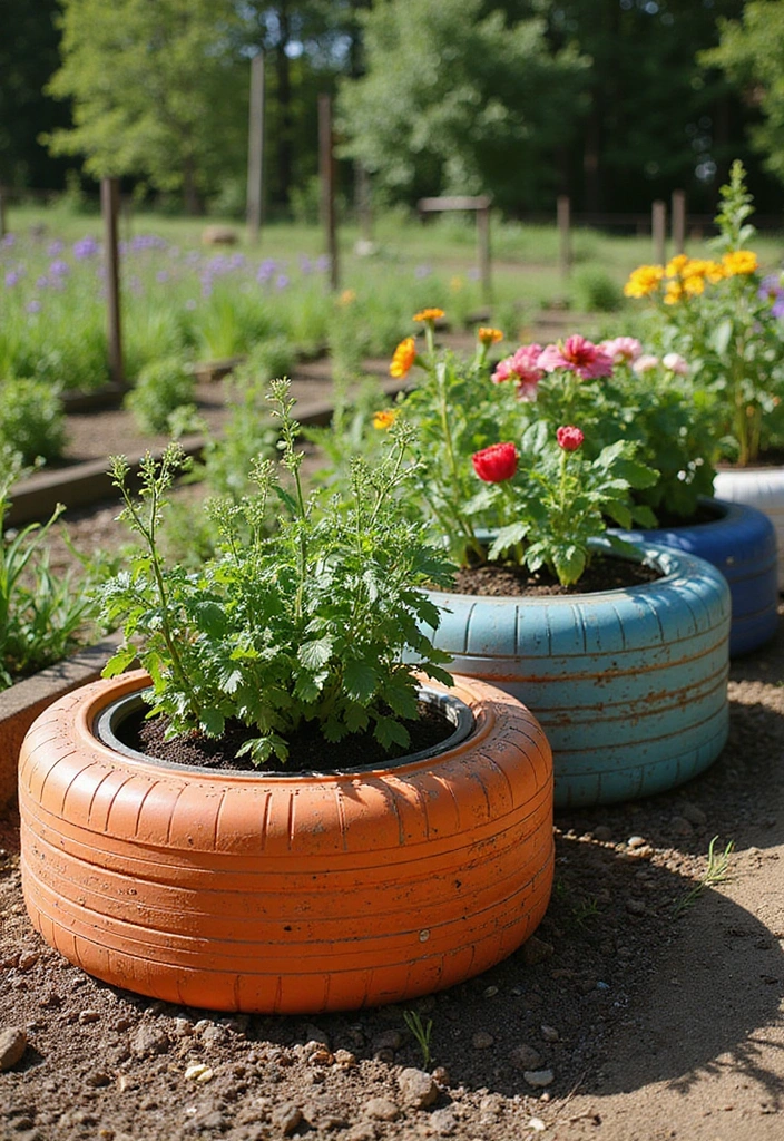 30 DIY Garden Beds Cheap Projects That Anyone Can Make - 3. Old Tire Garden Beds