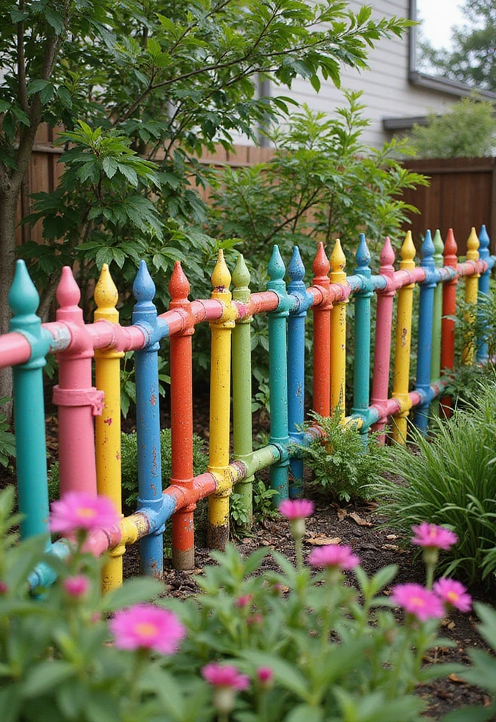 30 DIY Garden Fence Cheap Simple Solutions for Small Yards - 11. Painted PVC Pipe Fencing