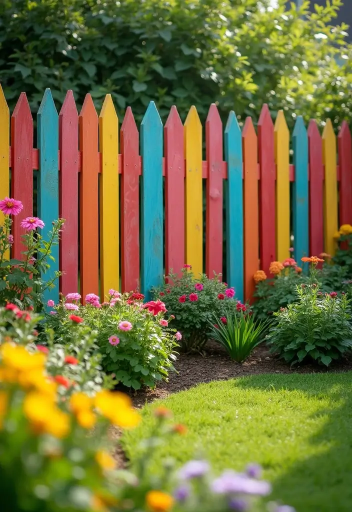 30 DIY Garden Fence Cheap Simple Solutions for Small Yards - 25. Funky Colorful Fence Slats