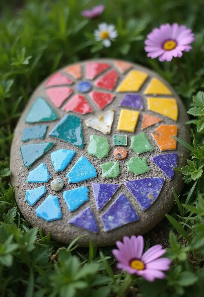 30 DIY Garden Stepping Stones That Add Magic to Your Path - 1. Colorful Mosaic Stones