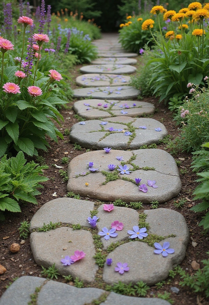 30 DIY Garden Stepping Stones That Add Magic to Your Path - 10. Herb and Flower Embedded Stones
