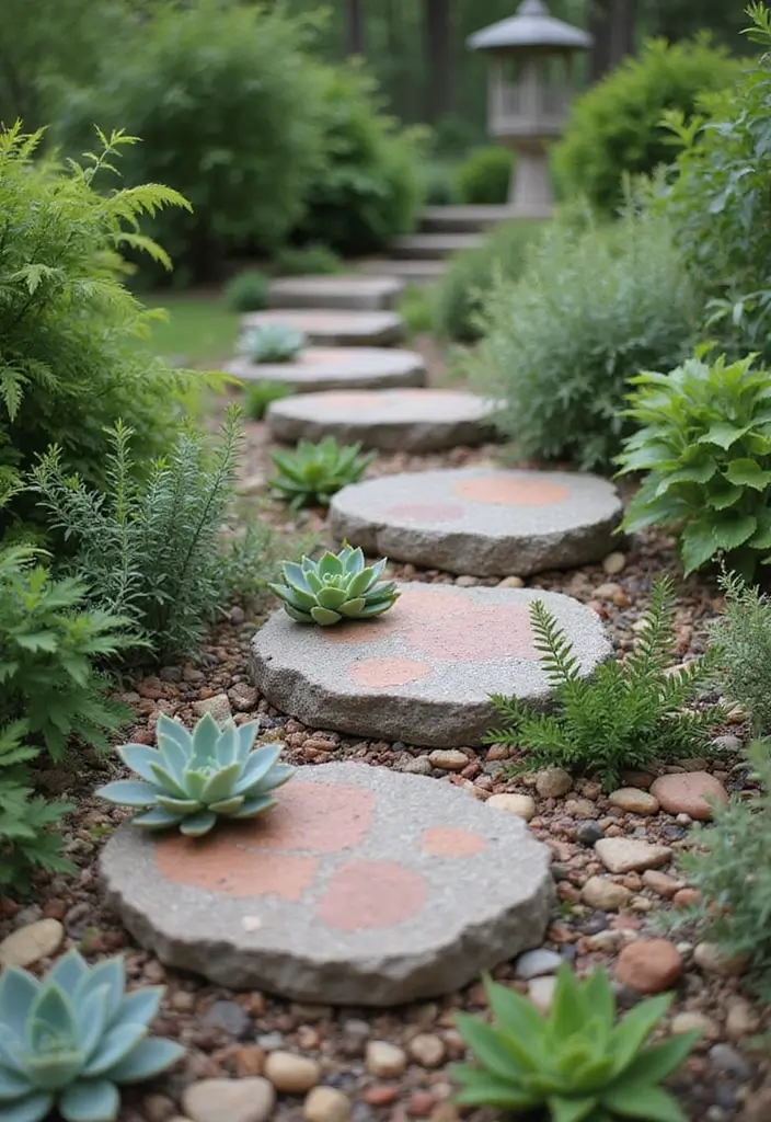 30 DIY Garden Stepping Stones That Add Magic to Your Path - 17. Garden Path with Succulent Stepping Stones