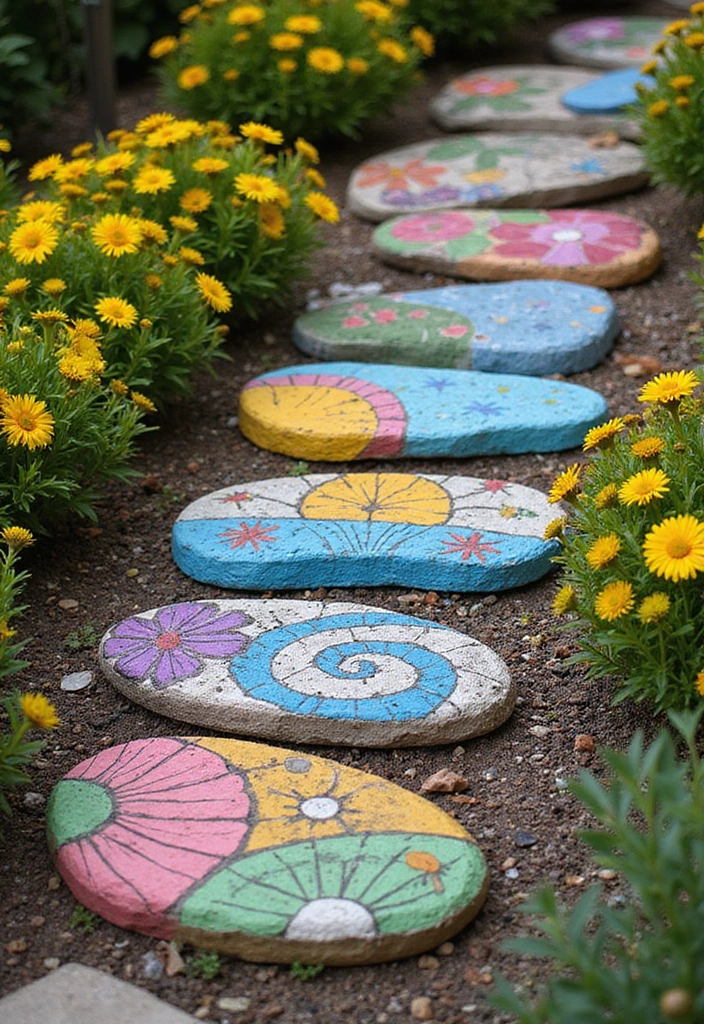 30 DIY Garden Stepping Stones That Add Magic to Your Path - 4. Painted Concrete Stepping Stones
