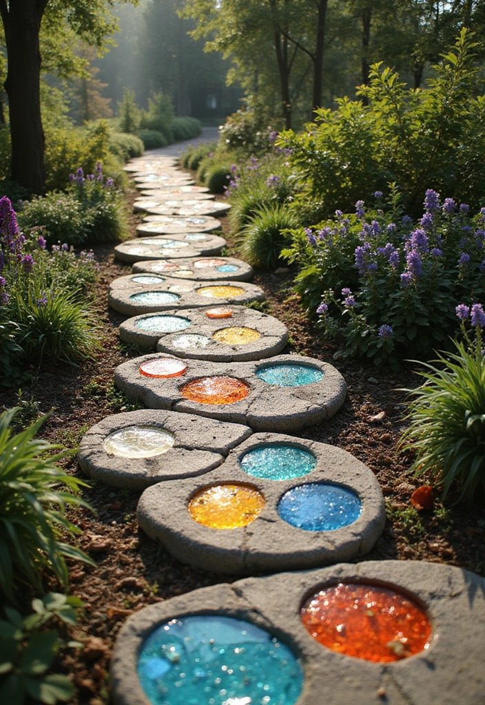 30 DIY Garden Stepping Stones That Add Magic to Your Path - 5. Stained Glass Stepping Stones