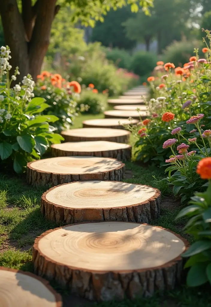 30 DIY Garden Stepping Stones That Add Magic to Your Path - 6. Natural Wood Stepping Stones
