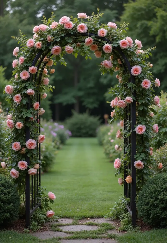 30 DIY Garden Trellis Ideas for Creative Vertical Gardens - 2. Chic Metal Arch Trellis