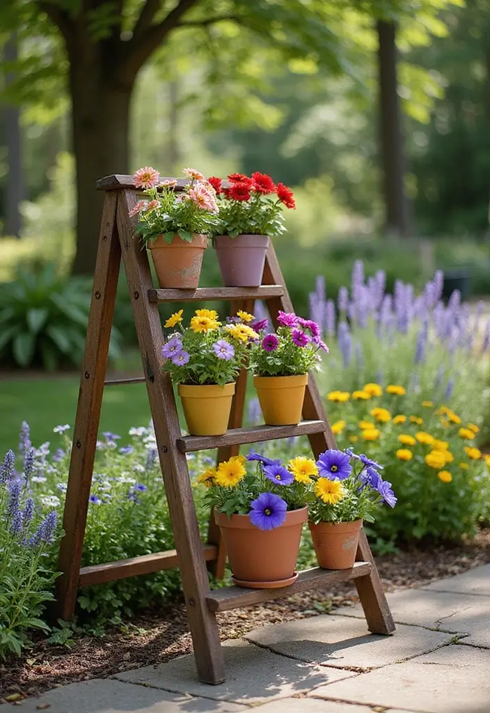 30 DIY Small Garden Ideas to Transform Limited Spaces - 12. Garden Ladder Planter