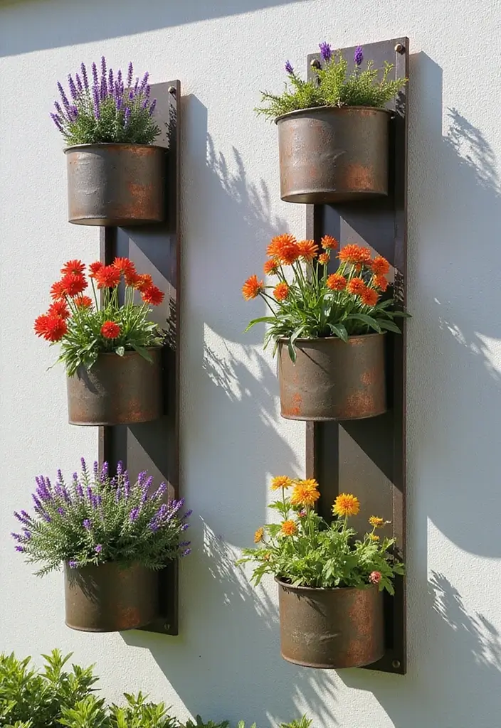 30 DIY Vertical Garden Wall Ideas to Maximize Space - 2. Vertical Metal Planters