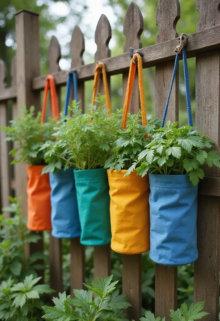 30 DIY Vertical Garden Wall Ideas to Maximize Space - 3. Hanging Planter Bags