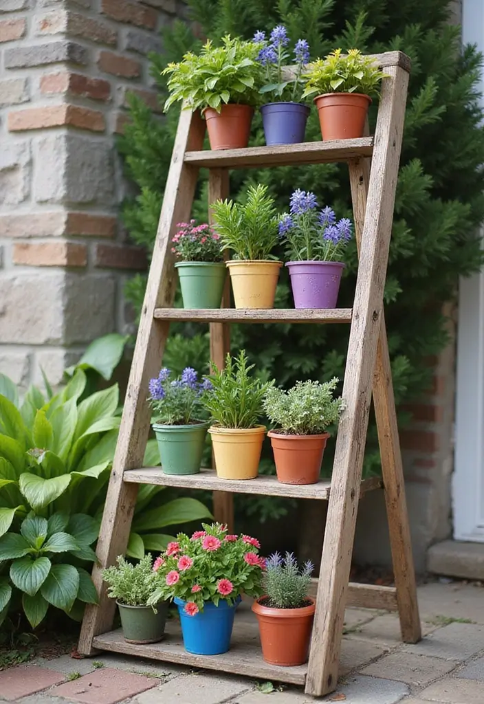 30 DIY Vertical Garden Wall Ideas to Maximize Space - 5. Ladder Garden