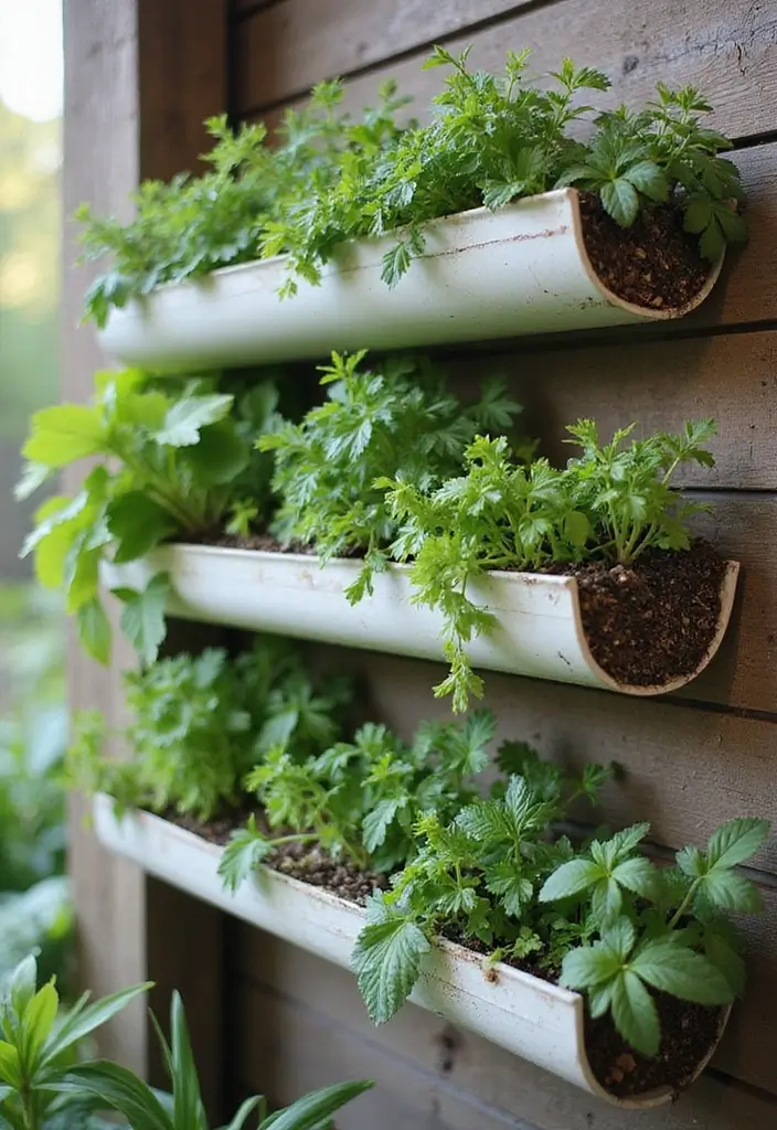 30 DIY Vertical Garden Wall Ideas to Maximize Space - 6. Gutter Garden