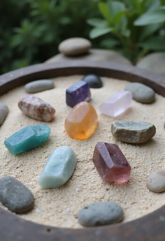 30 DIY Zen Garden Mini Projects for Calm and Relaxation - 14. Healing Crystals Display