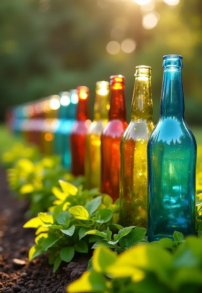 30 Garden Crafts DIY Yard Art to Add Personality to Your Garden - 16. Upcycled Glass Bottle Edging