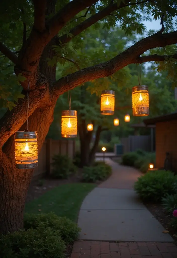 30 Garden Crafts DIY Yard Art to Add Personality to Your Garden - 3. Upcycled Tin Can Lanterns
