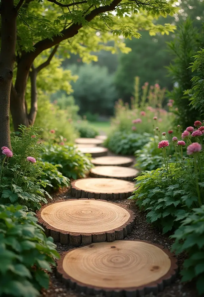 30 Garden Pathways DIY Cheap Designs That Look Amazing - 12. Log Slice Walkways