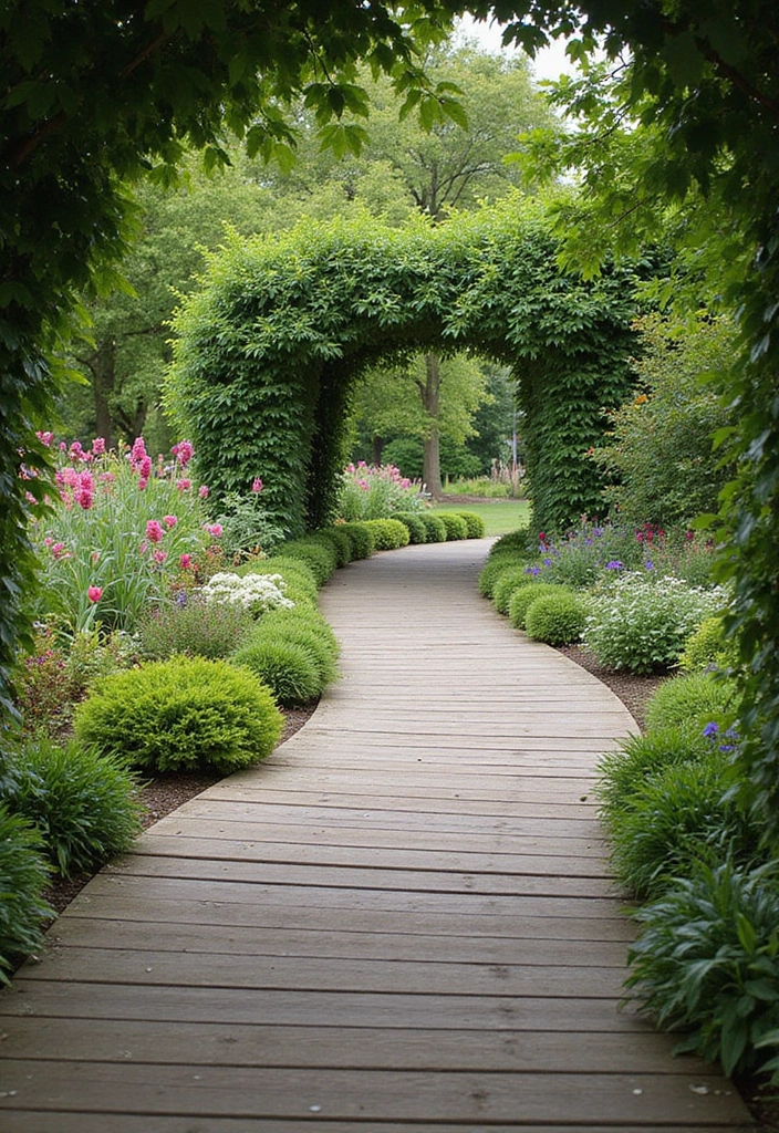 30 Garden Pathways DIY Cheap Designs That Look Amazing - 2. Wooden Plank Walkways