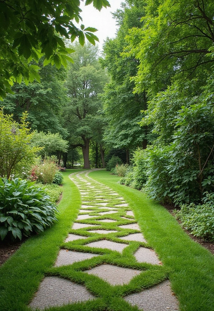 30 Garden Pathways DIY Cheap Designs That Look Amazing - 7. Grass Paver Pathways