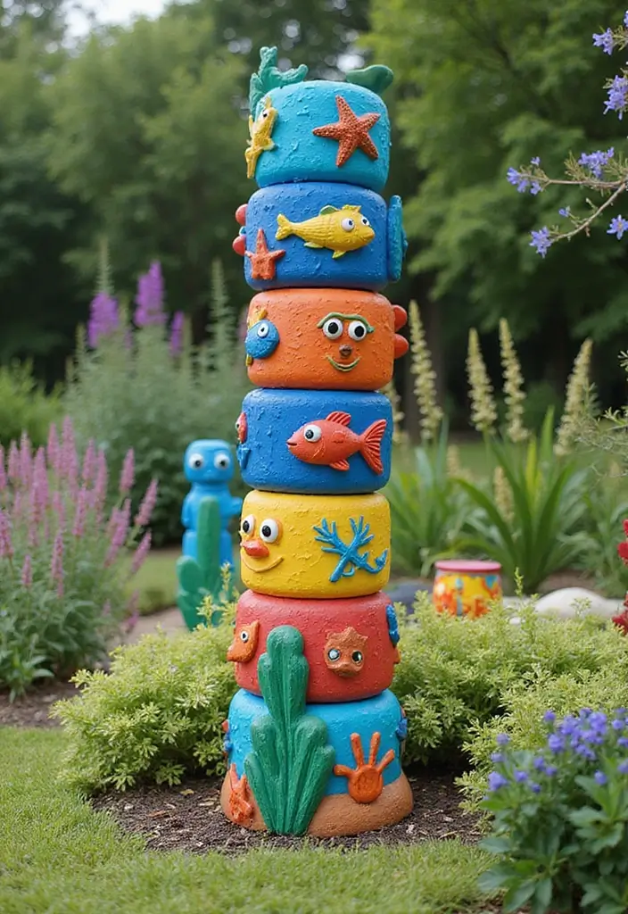 30 Garden Totem Poles DIY Yard Art Ideas to Brighten Your Space - 17. Underwater-Themed Totems