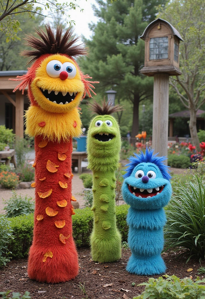 30 Garden Totem Poles DIY Yard Art Ideas to Brighten Your Space - 22. Garden Monsters Totems