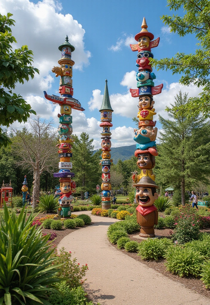 30 Garden Totem Poles DIY Yard Art Ideas to Brighten Your Space - 26. Travel-Themed Totems