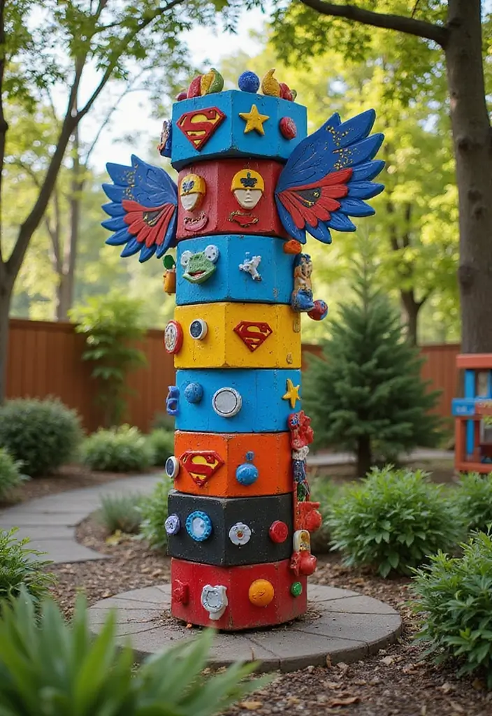 30 Garden Totem Poles DIY Yard Art Ideas to Brighten Your Space - 7. Superhero Totem Poles