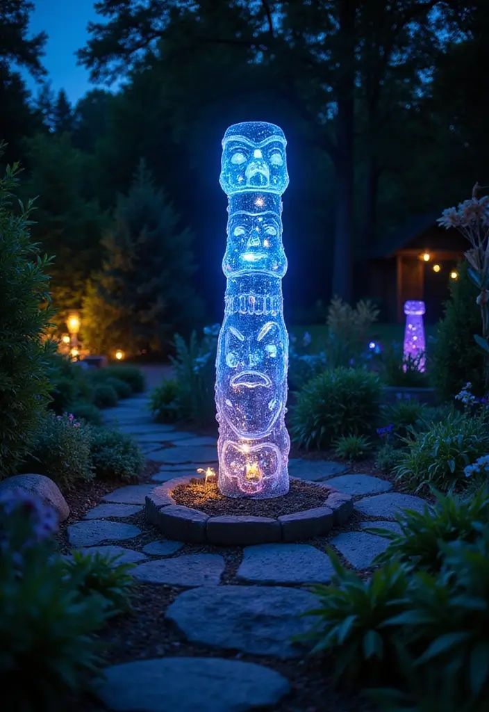 30 Garden Totem Poles DIY Yard Art Ideas to Brighten Your Space - 8. Glow-in-the-Dark Totems