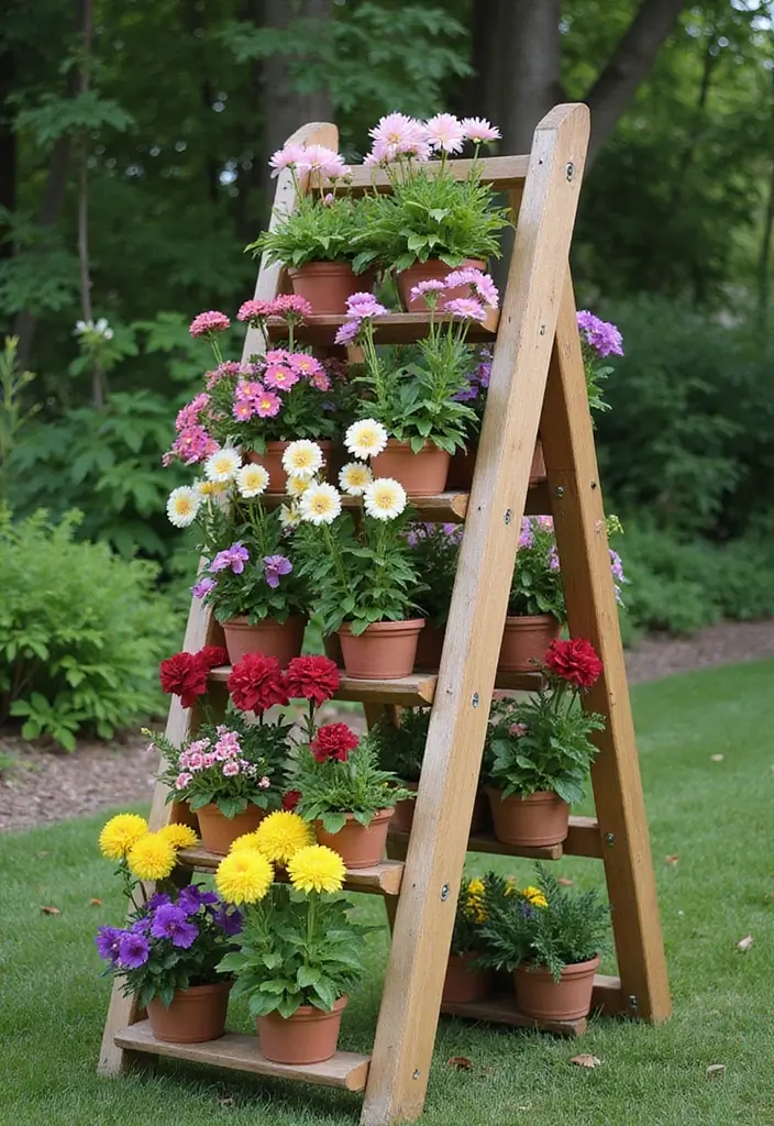 30 Inexpensive Raised Garden Beds DIY Projects That Save Money - 16. Vertical Wood Ladder Garden