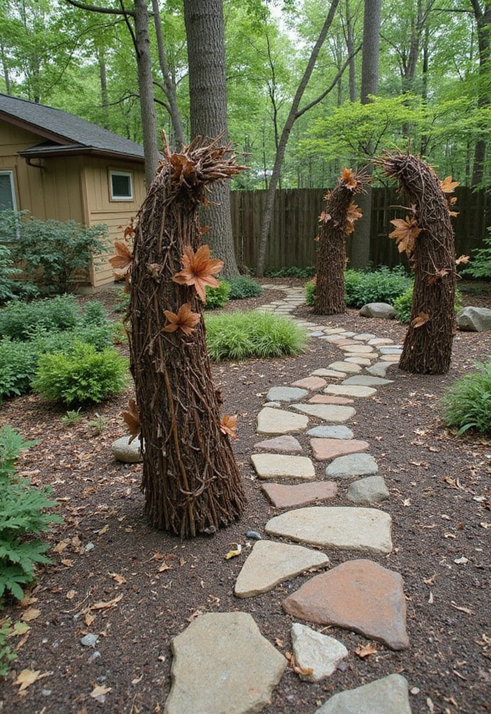 30 Small Backyard Ideas on a Budget DIY Simple Garden Design Inspirations You’ll Love - 23. Garden Art from Nature