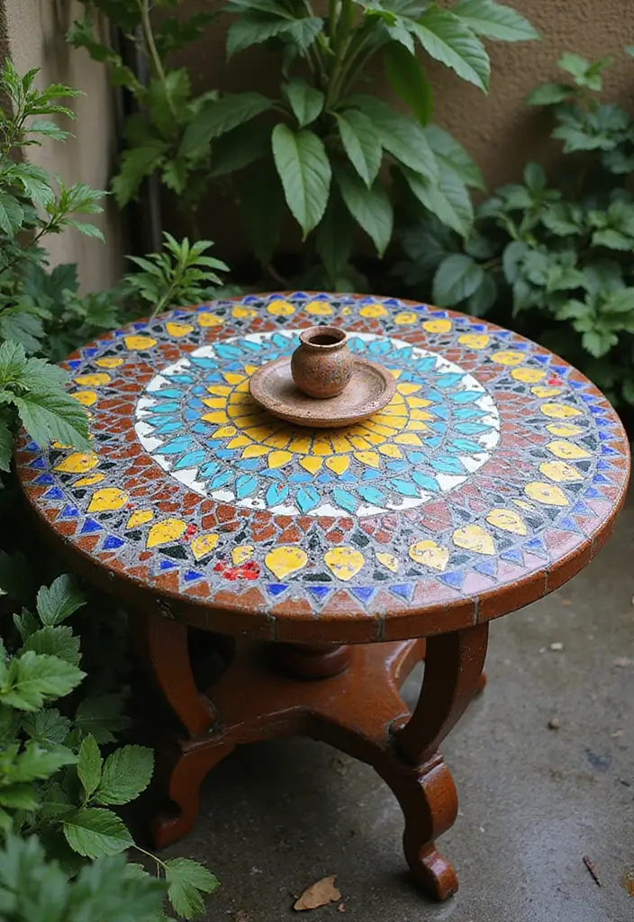 30 Small Backyard Ideas on a Budget DIY Simple Garden Design Inspirations You’ll Love - 6. Garden Mosaic Table