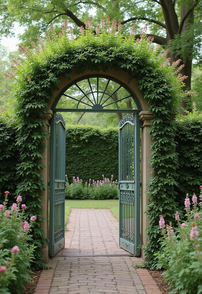 30 Small Garden Fence Ideas DIY for a Stylish Outdoor Look - 17. Arched Garden Gate with Fence