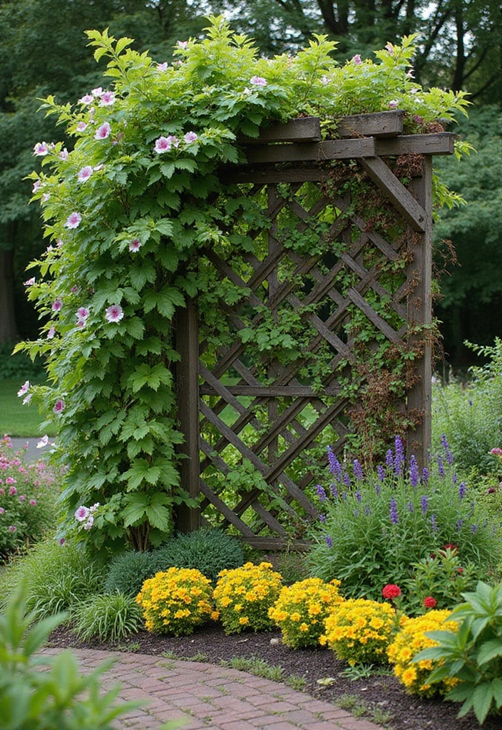 30 Small Garden Fence Ideas DIY for a Stylish Outdoor Look - 3. Vertical Gardening Trellis Fence