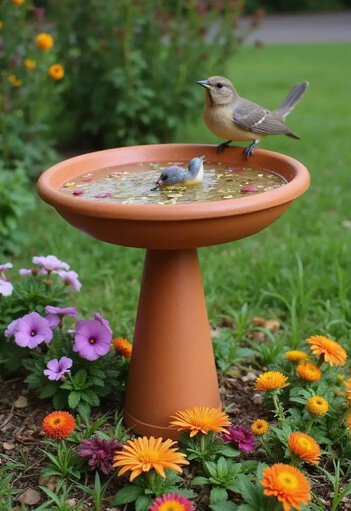 30 Yard Art DIY Garden Projects That Add Creative Charm - 15. Creative Bird Baths