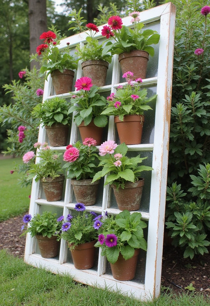 30 Yard Art DIY Garden Projects That Add Creative Charm - 18. Upcycled Window Planters