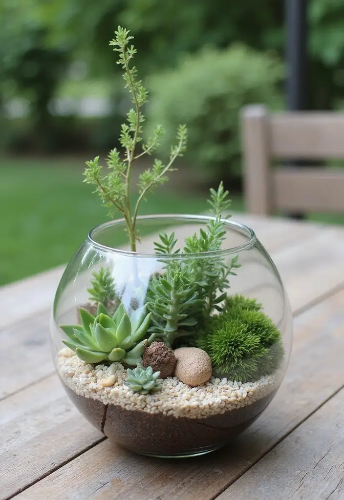 30 Yard Art DIY Garden Projects That Add Creative Charm - 20. DIY Terrarium Table