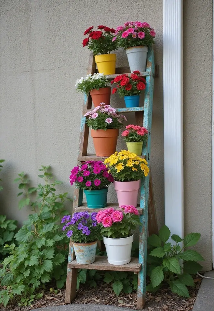 30 Yard Art DIY Garden Projects That Add Creative Charm - 21. DIY Upcycled Ladder Garden