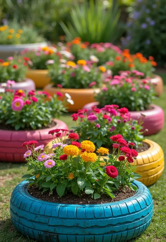 30 Yard Art DIY Garden Projects That Add Creative Charm - 4. Recycled Tire Planters