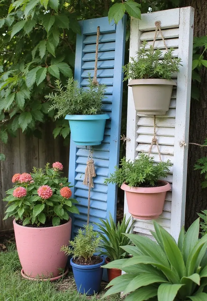 30 Yard Art DIY Garden Projects That Add Creative Charm - 9. Upcycled Shutters as Garden Decor