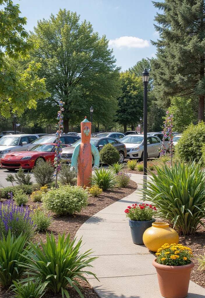 Car Parking Design Home Garden: A Functional Guide with 18 Seamless Integration Inspirations - 14. Incorporating Art in Your Garden