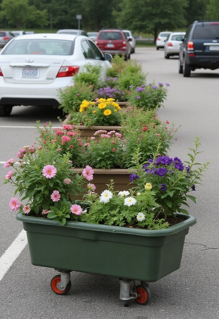 Car Parking Design Home Garden: A Functional Guide with 18 Seamless Integration Inspirations - 3. Planter Boxes on Wheels