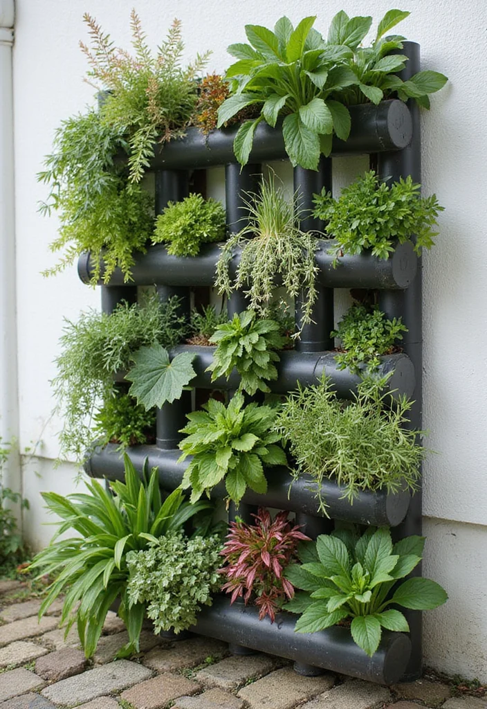 Corner Garden Ideas Landscape Design: A Creative Guide with 19 Space-Saving Inspirations - 11. Vertical Garden Using PVC Pipes