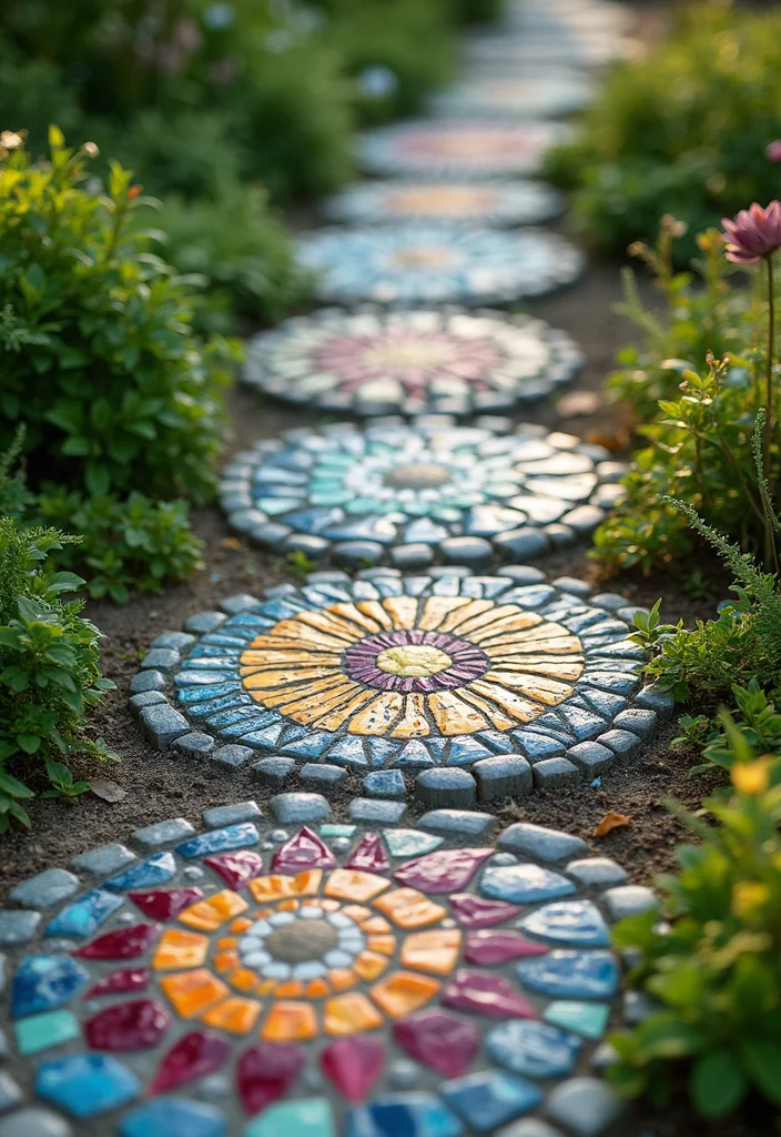 Garden Art Sculptures DIY: A Crafty Guide with 17 Creative Outdoor Art Inspirations - 3. Mosaic Tiled Stepping Stones