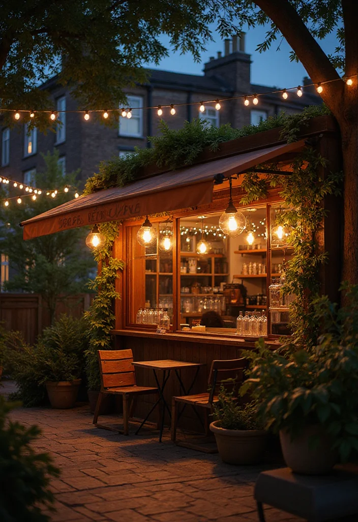 Garden Coffee Shop Design Outdoor: A Cozy Guide with 18 Relaxed Atmosphere Inspirations - 14. Ambient Lighting