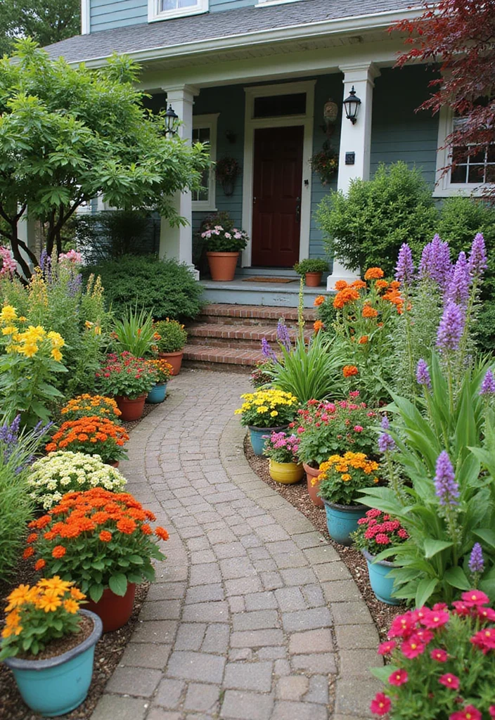 Garden Design Front of House: A Welcoming Guide with 17 Entrance-Focused Inspirations - 16. Bold Color Choices