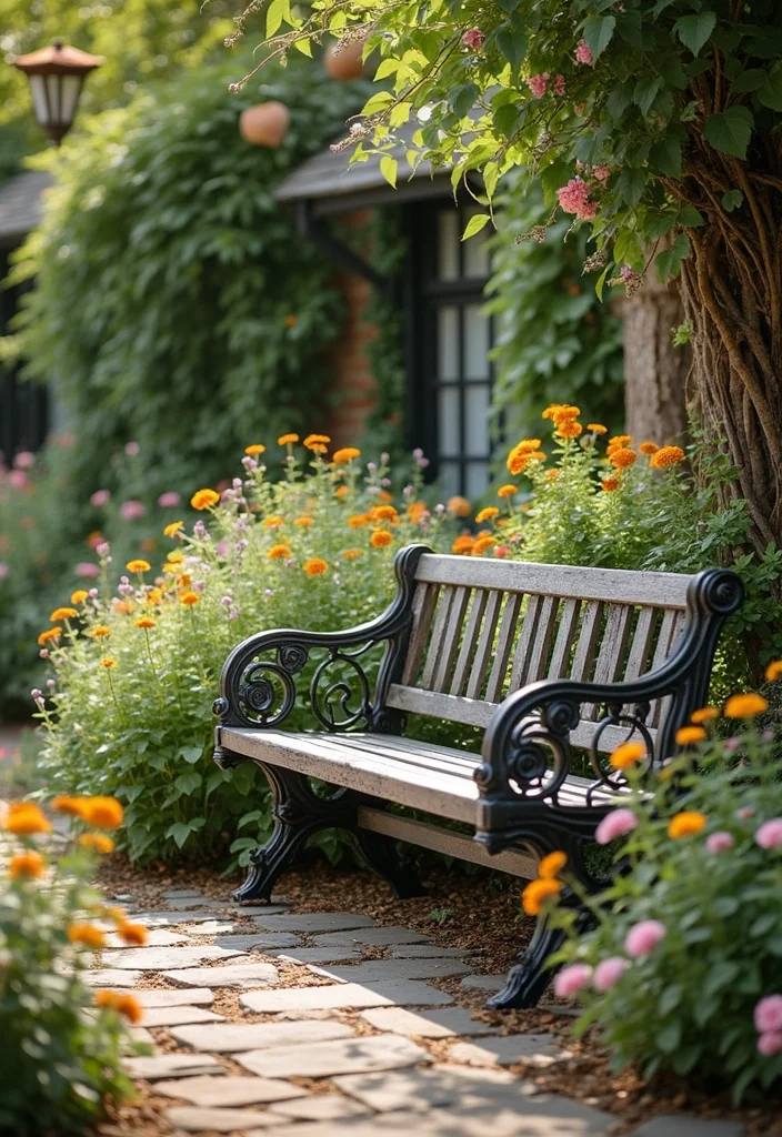 Garden Ideas Front of House: A Welcoming Guide with 20 Charming Entryway Inspirations - 17. Vintage Style Garden Furniture