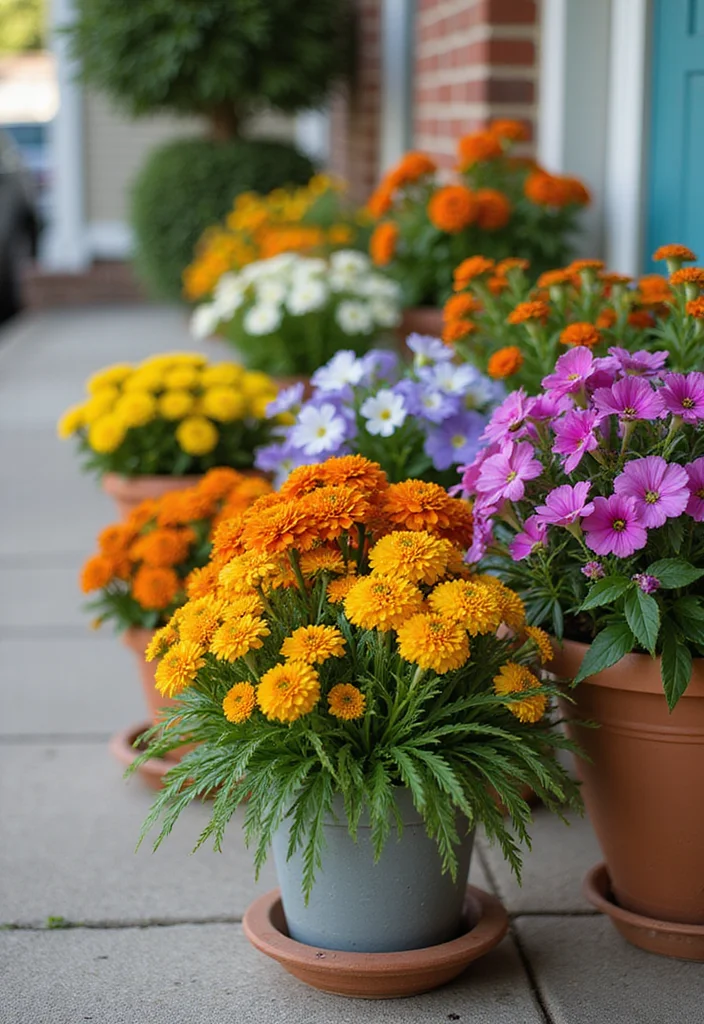 Garden Ideas Front of House: A Welcoming Guide with 20 Charming Entryway Inspirations - 2. Colorful Container Arrangements