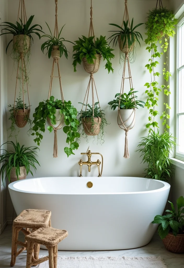 Garden Tub Decor Master Bath: A Relaxing Guide with 19 Spa-Like Styling Inspirations - 4. Hanging Plant Haven