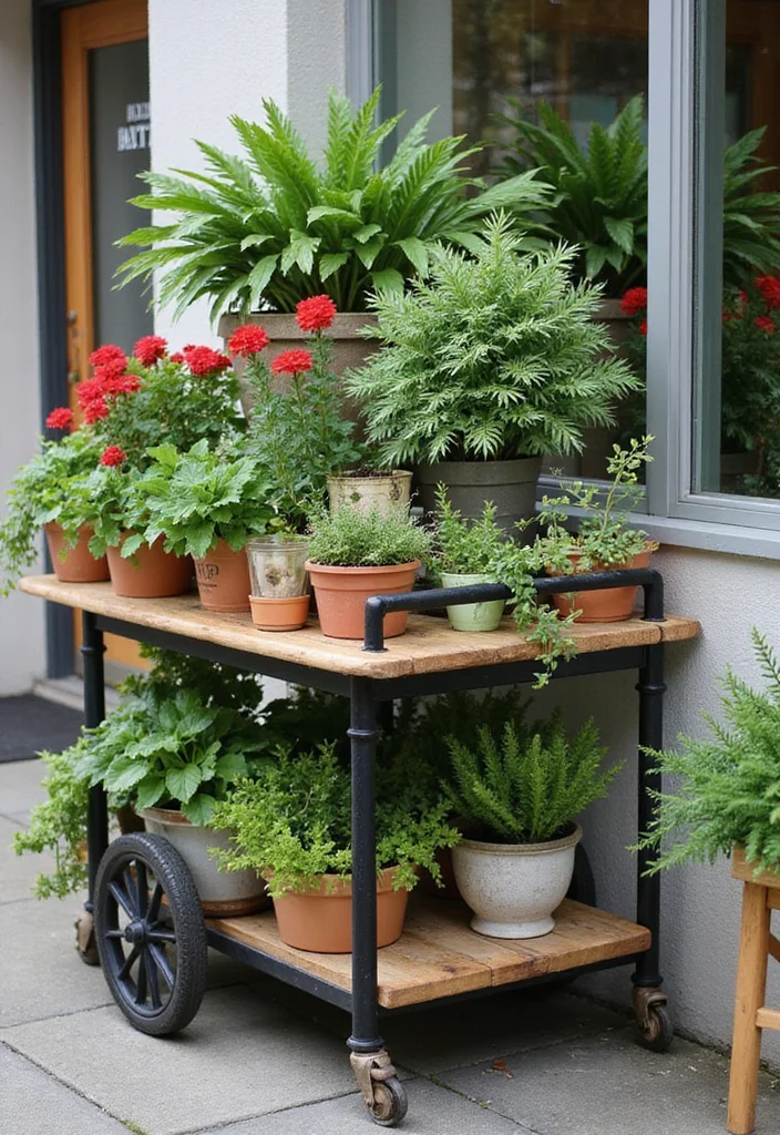 Home Garden Design Small Outdoor: A Practical Guide with 19 Compact Outdoor Inspirations - 10. Mobility with Plant Carts