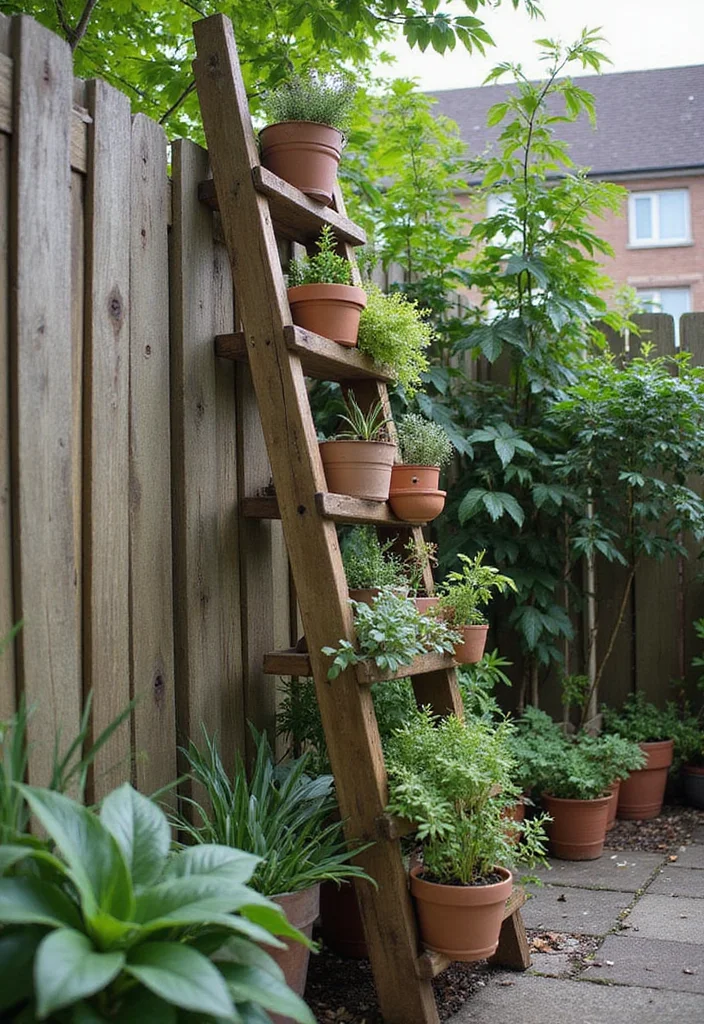 Small Garden Layout Ideas Design: A Smart Guide with 17 Well-Planned Layout Inspirations - 10. Outdoor Vertical Ladder Garden